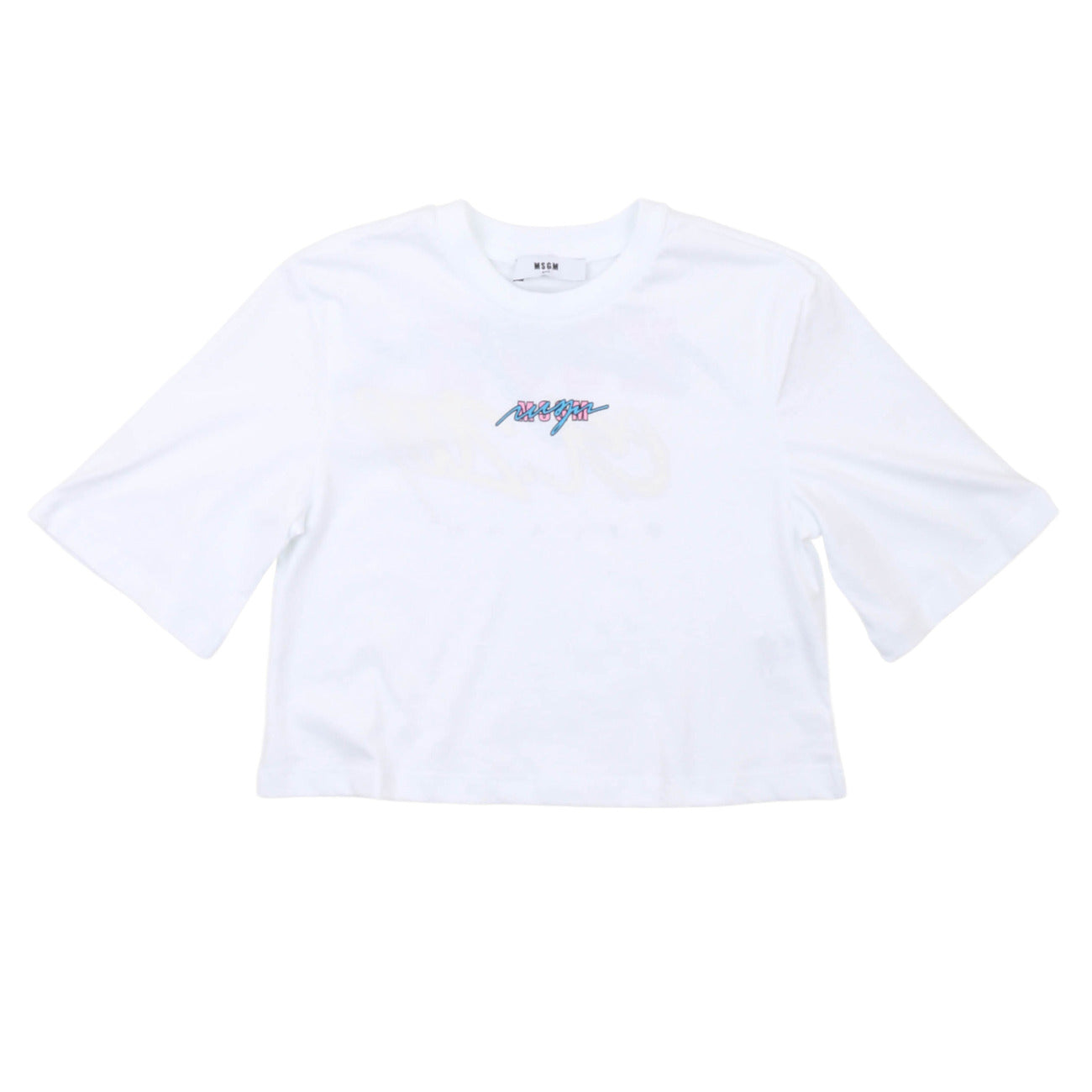 msgm - JERSEY CROPPED T-SHIRT GIRL WHITE/WHITE