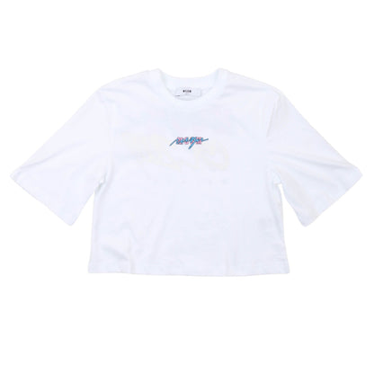 msgm - JERSEY CROPPED T-SHIRT GIRL WHITE/WHITE