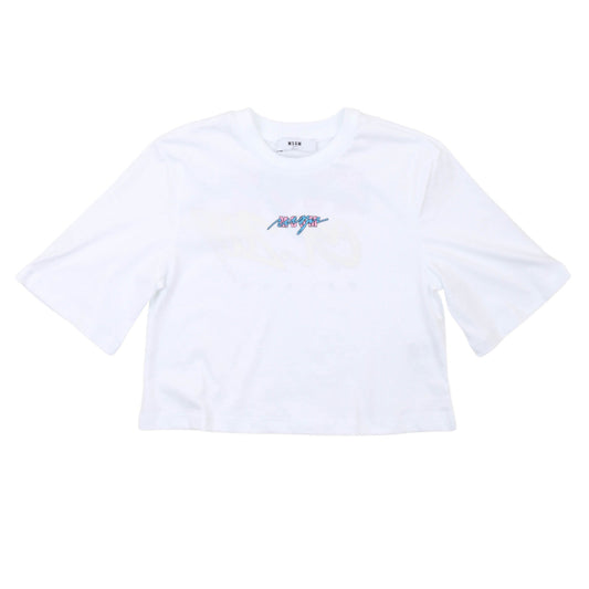 msgm - JERSEY CROPPED T-SHIRT GIRL BIANCO/WHITE