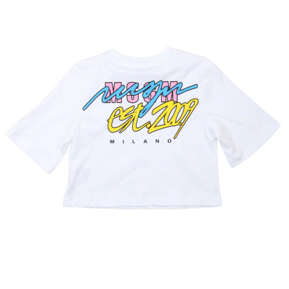 msgm - JERSEY CROPPED T-SHIRT GIRL WHITE/WHITE