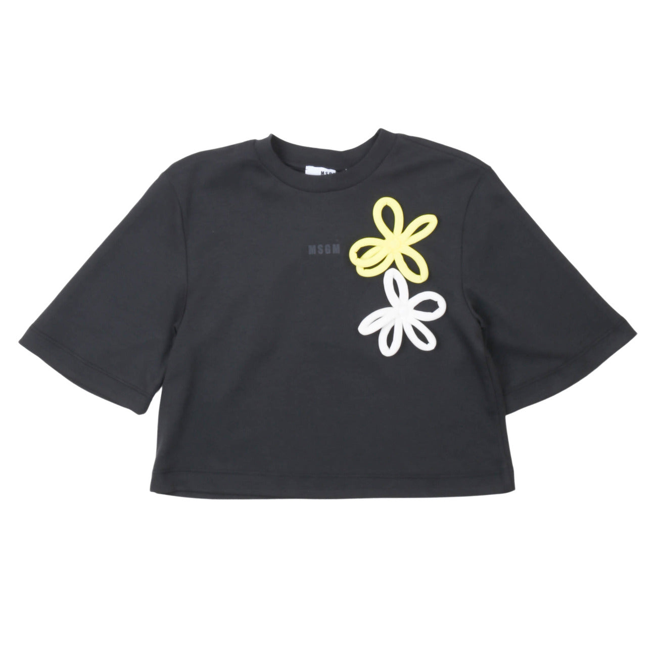 msgm - LIGHT INTERLOCK CROPPED T-SHIRT GIRL BLACK